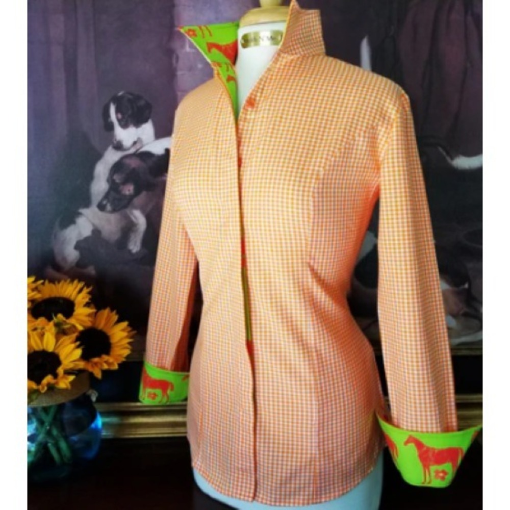 Middy N Me RARE Equestrian Gingham Shirt 14 100% Cotton Horse Western Cowgirl